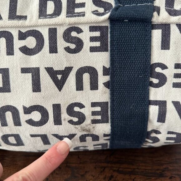 Desigual White Navy Logo Spell Out Canvas Large Zip Snap Top Closure Duffle Bag - Picture 5 of 9